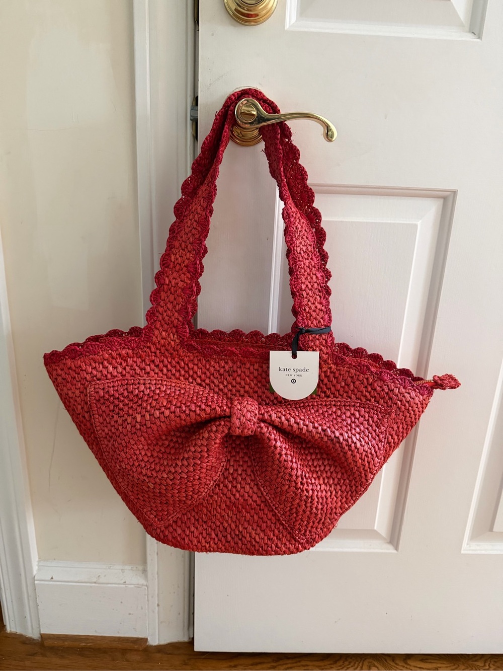 NWT Kate Spade Red Woven Bow Tote Bag